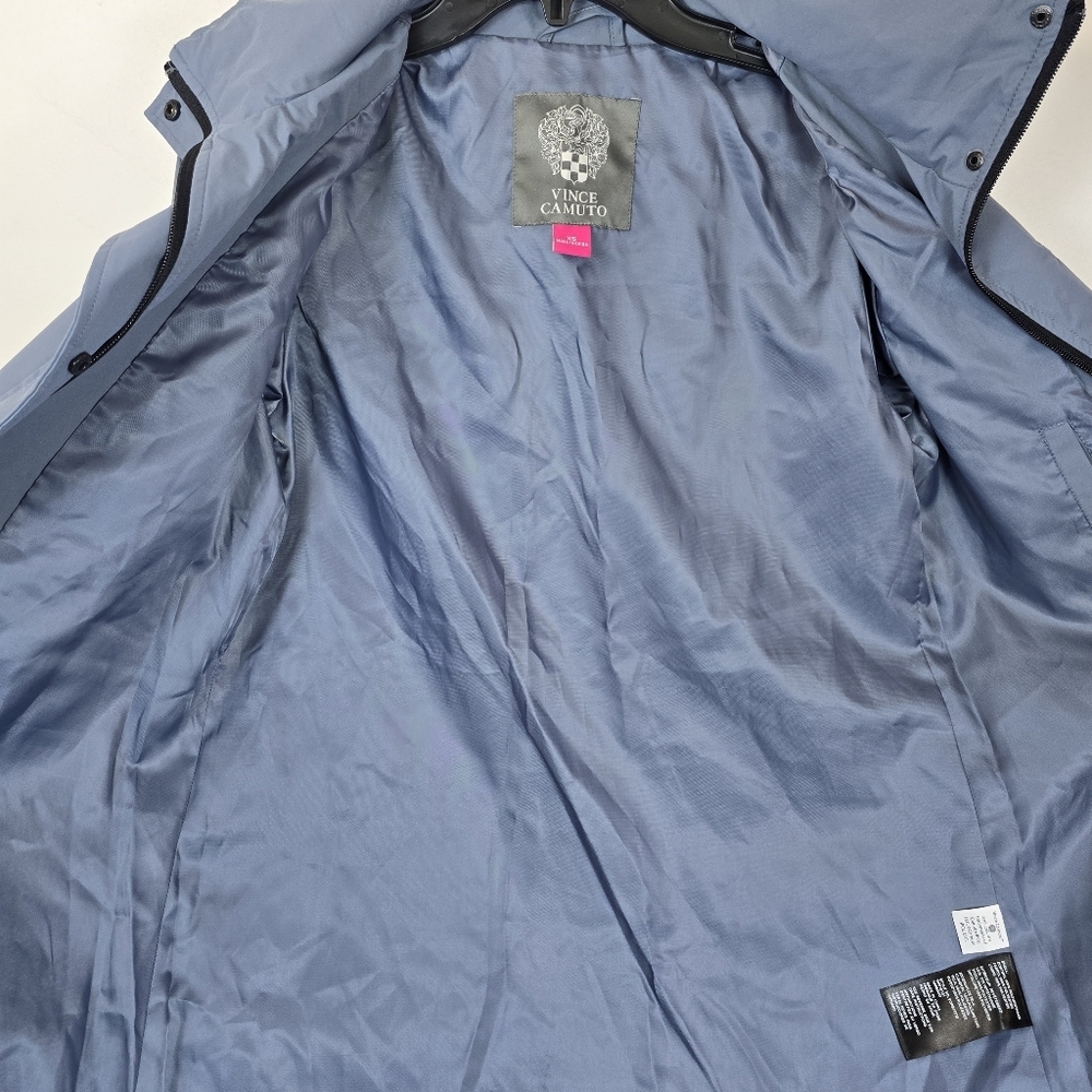 Vince Camuto Blue Hooded Rain Jacket Drawstring Waist Water Resistant XS - Picture 10 of 16